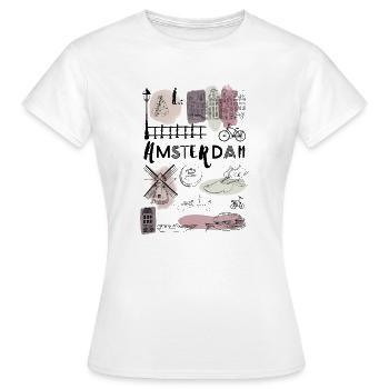 Amsterdam landmark illustration - Women's T-Shirt - white - Front - AI Model Female 172 dark (172cm)