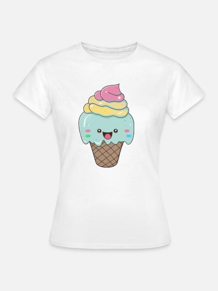 Kawaii Süßes fröhliches buntes Eis - Frauen T-Shirt - Weiß