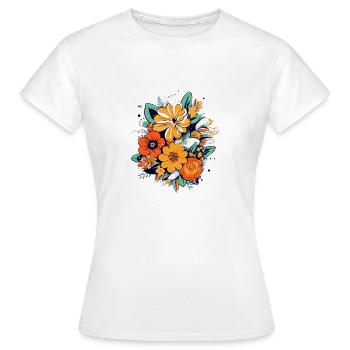 Bouquet de fleurs type années 70 - T-shirt Femme - blanc - Devant - AI Model Female 172 dark (172cm)