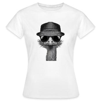 Strauß Emu mit Sonnenbrille und Hut. - Frauen T-Shirt - Weiß - Vorne - AI Model Female 172 dark (172cm)