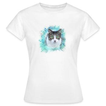 Cat, Green, Watercolor, Art, Painting, Graffiti, - Women's T-Shirt - white - Front - AI Model Female 172 dark (172cm)