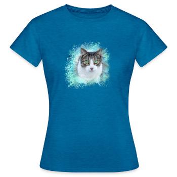 Chat, Vert, Aquarelle, Art, Peinture, Graffiti, - T-shirt Femme - bleu saphir antique chiné - Devant - AI Model Female 172 dark (172cm)