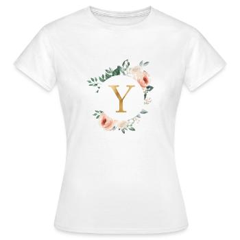 Y Monogram Green, Pastel, Wreath - Women's T-Shirt - white - Front - AI Model Female 172 dark (172cm)