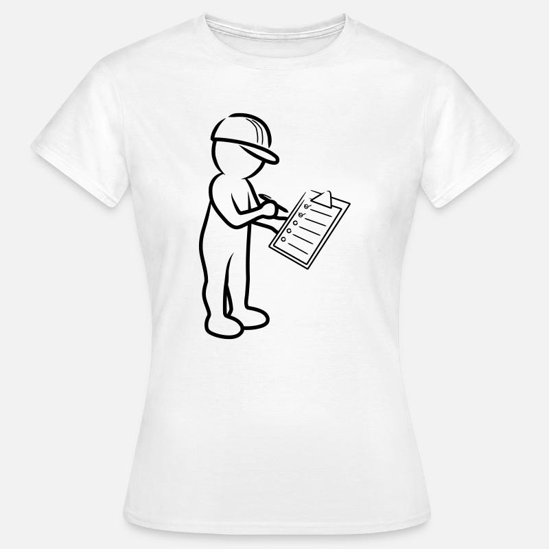 Männchen mit Helm und Checkliste auf Baustelle - Frauen T-Shirt - Weiß