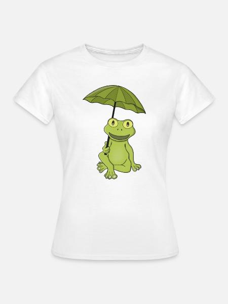 Grüner Frosch unter Regenschirm - Frauen T-Shirt - Weiß