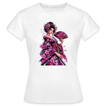 Geisha Flower Kimono Art - Women's T-Shirt - white - Front - AI Model Female 172 dark (172cm)
