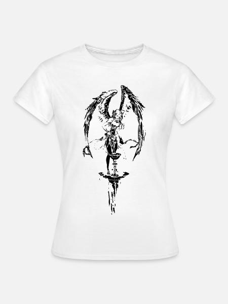 Winged_Guardian_Stamp_-_Gothic_Angel_Ink - Frauen T-Shirt - Weiß