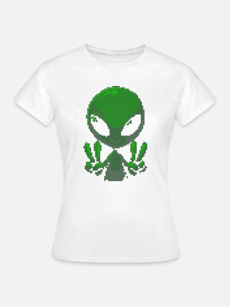 Pixel grünes Alien-Friedenszeichen - Frauen T-Shirt - Weiß