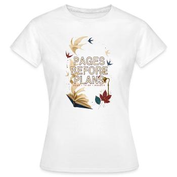 Seiten vor Plänen – Lies Think Wander - Frauen T-Shirt - Weiß - Vorne - AI Model Female 172 dark (172cm)