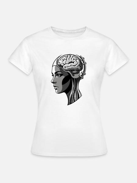 Kopfprofil mit Gehirn-Cybernetz - Frauen T-Shirt - Weiß