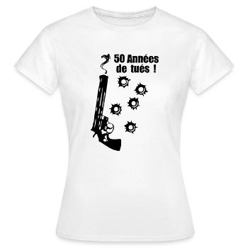 50 years smoking gun bullet impact anniv - Women's T-Shirt - white - Front - AI Model Female 172 dark (172cm)