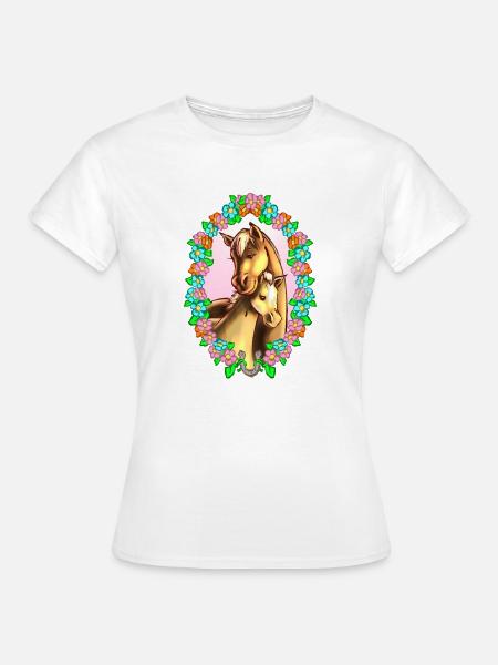 Pferde Blumenkreis - Frauen T-Shirt - Weiß