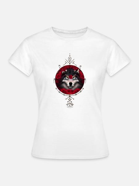 Wunderbarer Wolf mit Blumen. - Frauen T-Shirt - Weiß