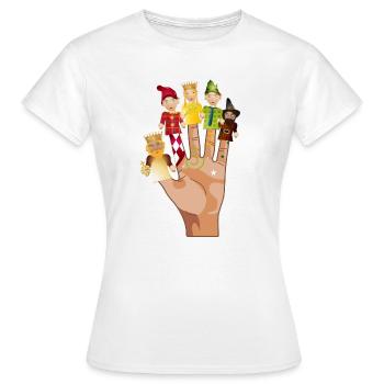 Figuren aus dem Kasperltheater als Fingerpuppen - Frauen T-Shirt - Weiß - Vorne - AI Model Female 172 dark (172cm)