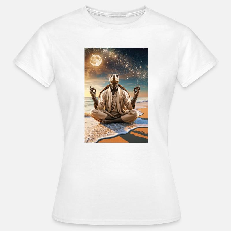 Humanoid Turtle Meditating Under the Moon - Women's T-Shirt - white