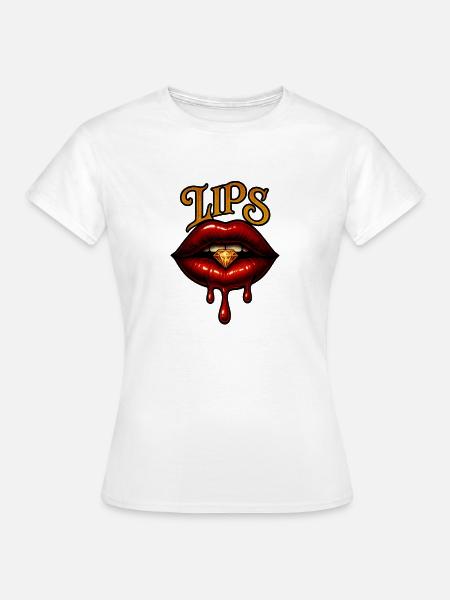 Verlockende Lippen mit Diamant - Frauen T-Shirt - Weiß