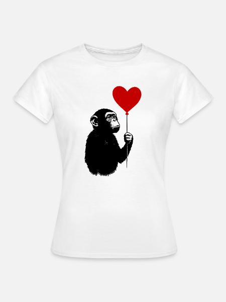 Liebesaffe mit Herzballon - Frauen T-Shirt - Weiß