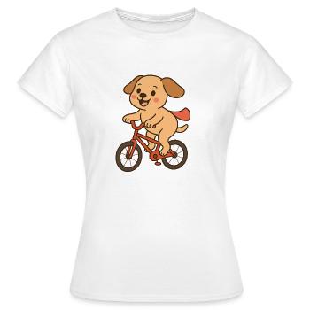 Verspielter Hund auf Fahrrad - Frauen T-Shirt - Weiß - Vorne - AI Model Female 172 dark (172cm)