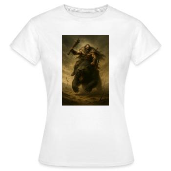 Guerrier Barbare sur Ours Brun – Illustration Fant - T-shirt Femme - blanc - Devant - AI Model Female 172 dark (172cm)
