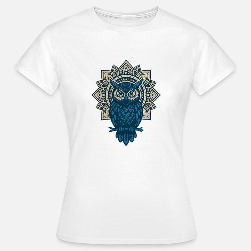 Blauer Eulen Mandala - Frauen T-Shirt - Weiß
