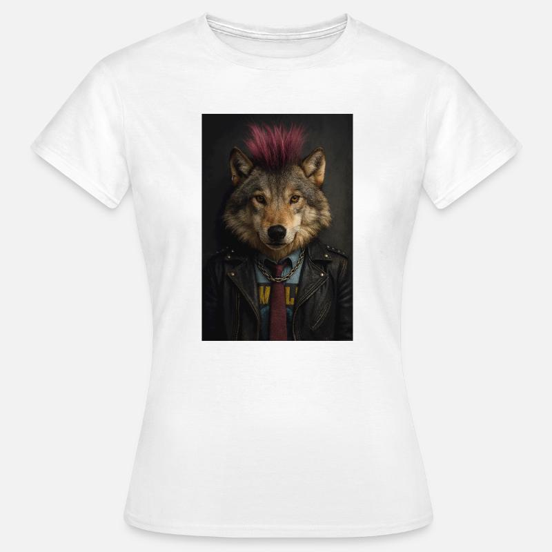 Wolf's Punk Mohawk Leather Jacket - Women's T-Shirt - white