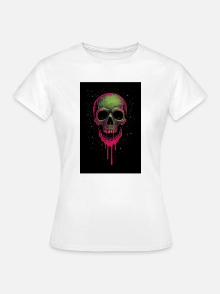Deathhead – Psychedelischer Neonschädel - Frauen T-Shirt - Weiß
