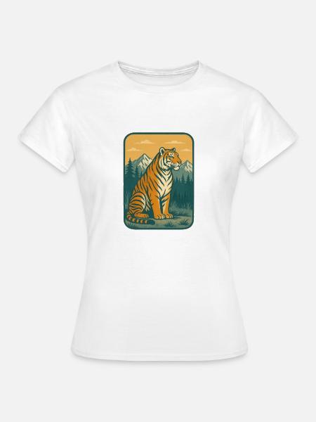 Tiger im Gebirge Retro-Motiv - Frauen T-Shirt - Weiß