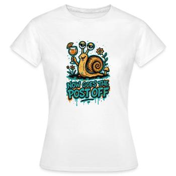 Now Goes The Post Off –Lustiges Denglisch Graffiti - Frauen T-Shirt - Weiß - Vorne - AI Model Female 172 dark (172cm)