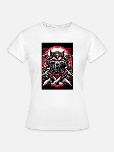Karmesinroter Wolfkrieger mit Klingen - Frauen T-Shirt - Weiß