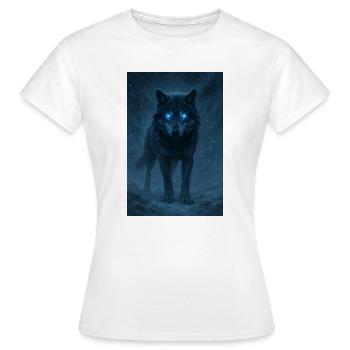 Loup aux yeux bleus en pleine tempête de neige - T-shirt Femme - blanc - Devant - AI Model Female 172 dark (172cm)