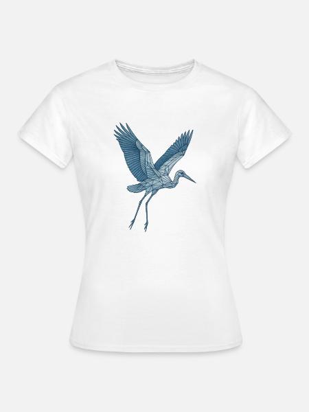 Blauer Storch | Geometrischer Blau Kranich - Frauen T-Shirt - Weiß