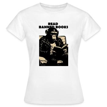 Read Banned Books Chimp - Women's T-Shirt - white - Front - AI Model Female 172 dark (172cm)