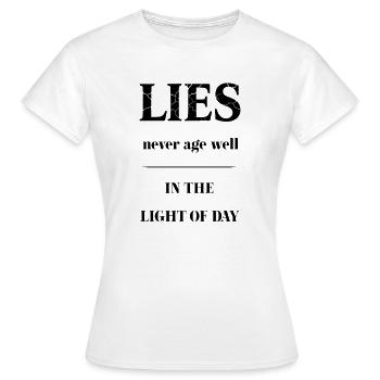 LIES – Fraction Texture Typography - Women's T-Shirt - white - Front - AI Model Female 172 dark (172cm)