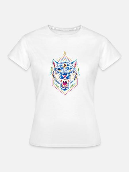 Neon Tiger Geometrischer Print - Frauen T-Shirt - Weiß