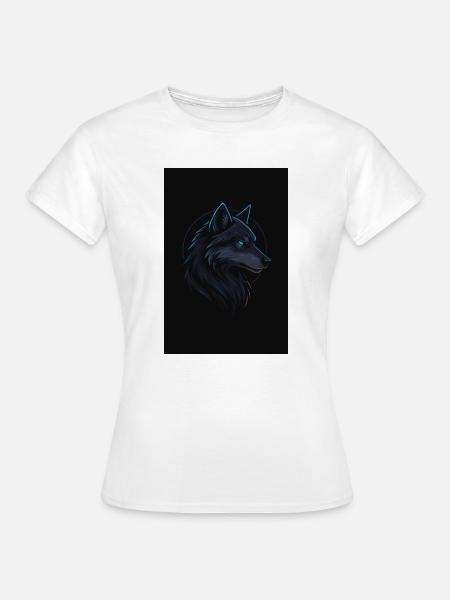 Schwarzer Wolf neonblau - Frauen T-Shirt - Weiß