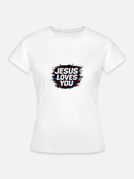 Jesus liebt dich Glitch - Frauen T-Shirt - Weiß