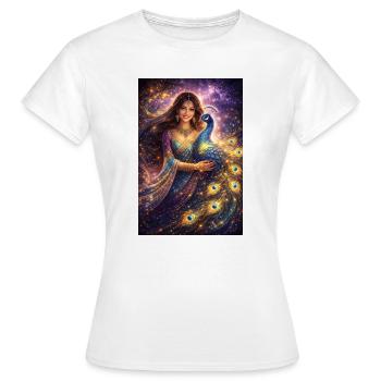 Mystische Indische Frau mit Pfau - Frauen T-Shirt - Weiß - Vorne - AI Model Female 172 dark (172cm)
