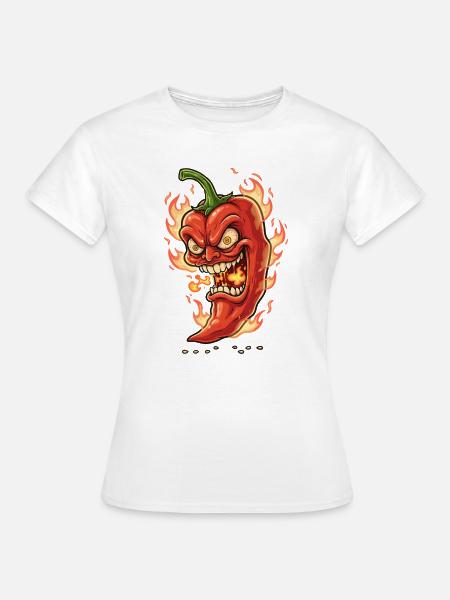 Flammender Chili-Gesicht - Frauen T-Shirt - Weiß