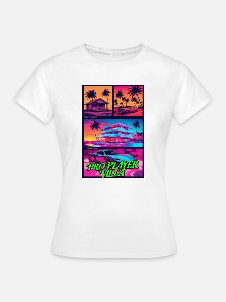 PROFISPIELER VILLA - Neon Synthwave Gaming Art - Frauen T-Shirt - Weiß