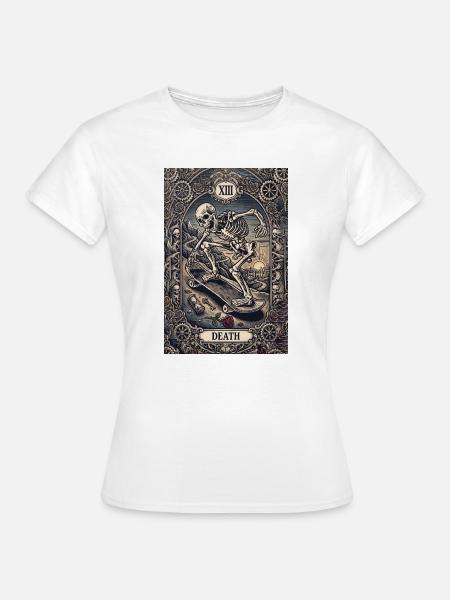 Tod auf Skateboard-Tarot-Skelett - Frauen T-Shirt - Weiß