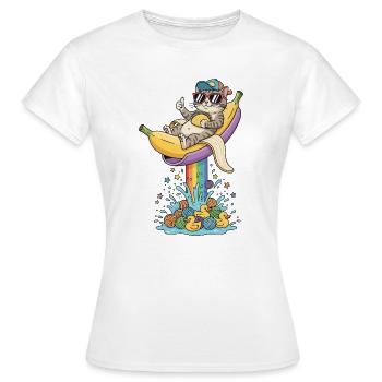 Un chat damier sur une banane dans la fontaine Rainbow Fun - T-shirt Femme - blanc - Devant - AI Model Female 172 dark (172cm)