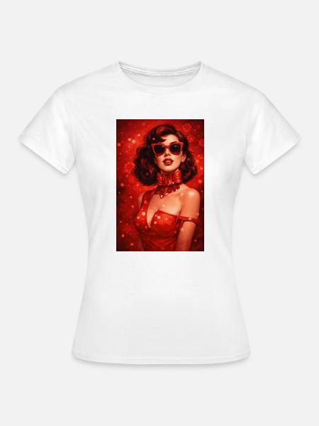 Karmesinrotes Pinup Rotes Satin Glam - Frauen T-Shirt - Weiß