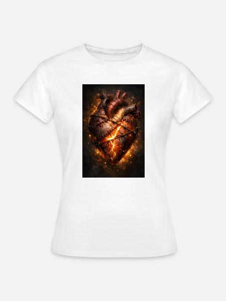 Brennendes Herz mit Nähten - Frauen T-Shirt - Weiß