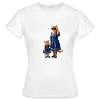 Minettes Story – Ginger Cat Mom & Kitten - T-shirt Femme - blanc - Devant - AI Model Female 172 dark (172cm)