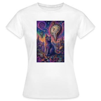 Cosmic Cat and Melting Clocks - Women's T-Shirt - white - Front - AI Model Female 172 dark (172cm)