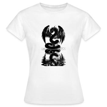 Dragon Blanc Ailé Serpent Reflet Eau Manga Fantasy - T-shirt Femme - blanc - Devant - AI Model Female 172 dark (172cm)