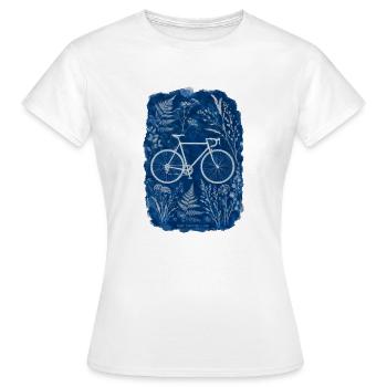 Botanical Bike Cyanotype Blue - Frauen T-Shirt - Weiß - Vorne - AI Model Female 172 dark (172cm)