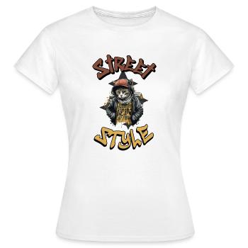 Cat Streetstyle Hip Hop Rap Cool - T-shirt Femme - blanc - Devant - AI Model Female 172 dark (172cm)