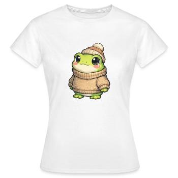 Grenouille câline en pull d’hiver - T-shirt Femme - blanc - Devant - AI Model Female 172 dark (172cm)