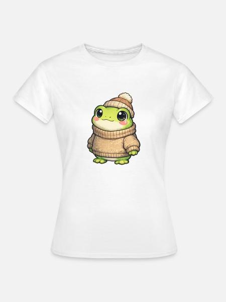 Kuschelfrosch im Winterpullover - Frauen T-Shirt - Weiß